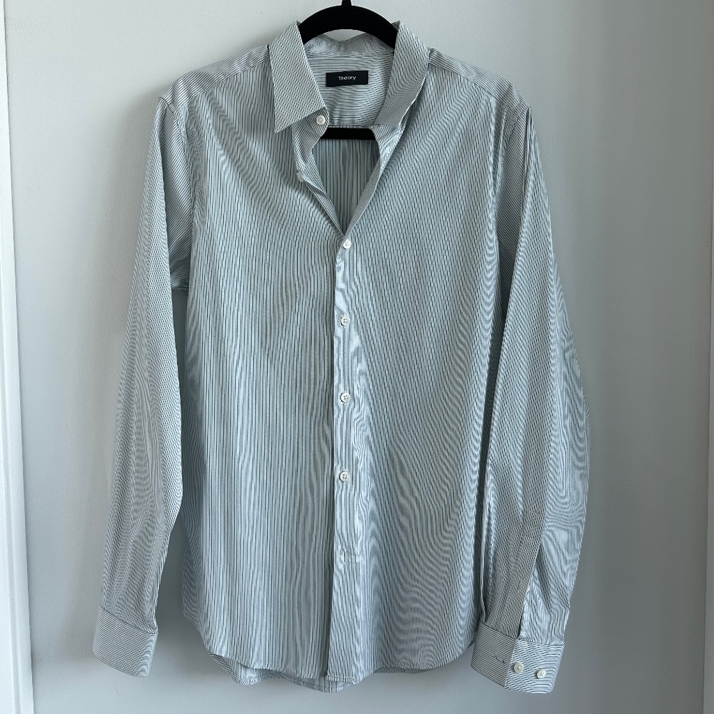 Theory Sylvain Wealth Poplin Pinstripe Button-up Shirt